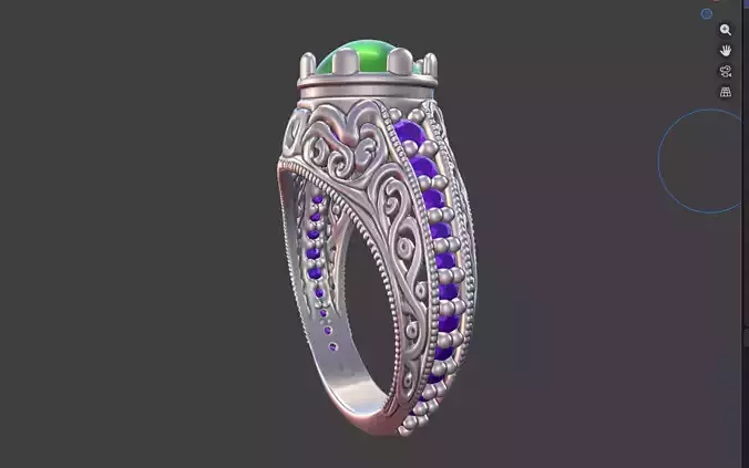 Cabochon Scrollwork Ring With Pave Accents