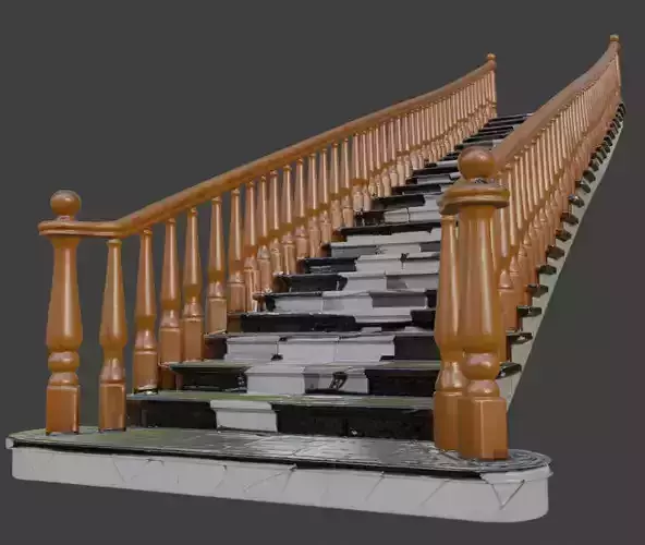 Classic Dark Marble Staircase with Ornate Wooden Balustrade