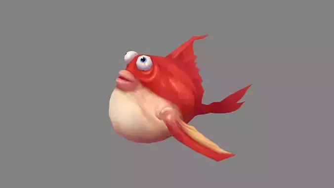 Cartoon pufferfish - big belly red fish Low-poly 3D model