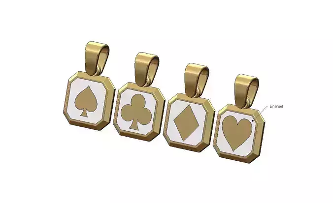 Poker symbols square emerald shaped pendant charm set