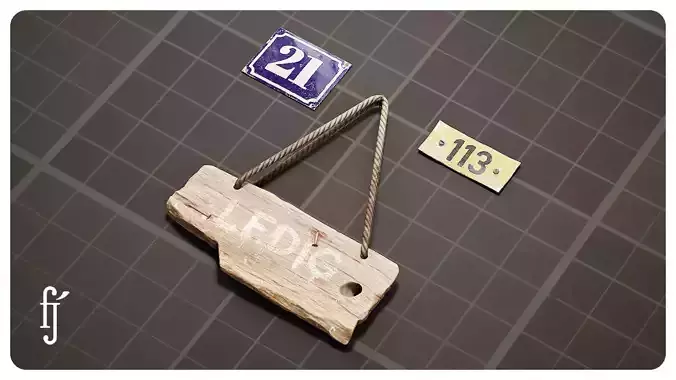 Vintage Enamel House Number Plates and Rustic Hanging Wood Sign