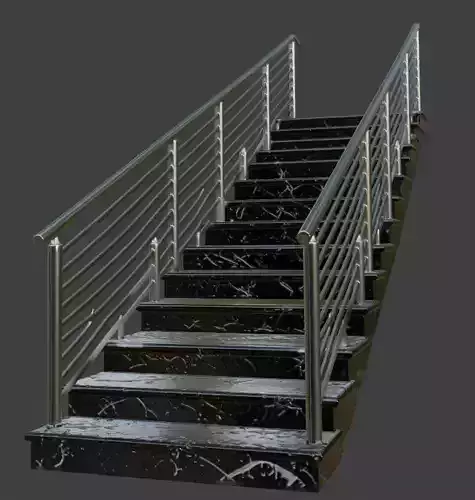 Black Marble Staircase with Stainless Steel Cable Railings