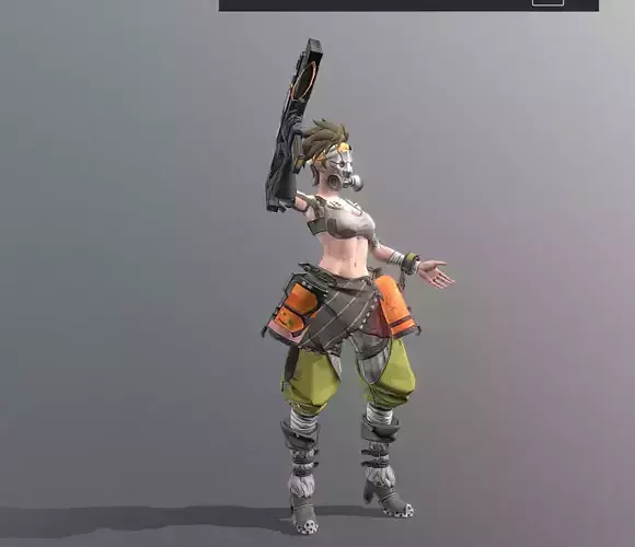 CYBORG GASMASK GIRL Idle Threat Teasing Fbx Pbr Animated