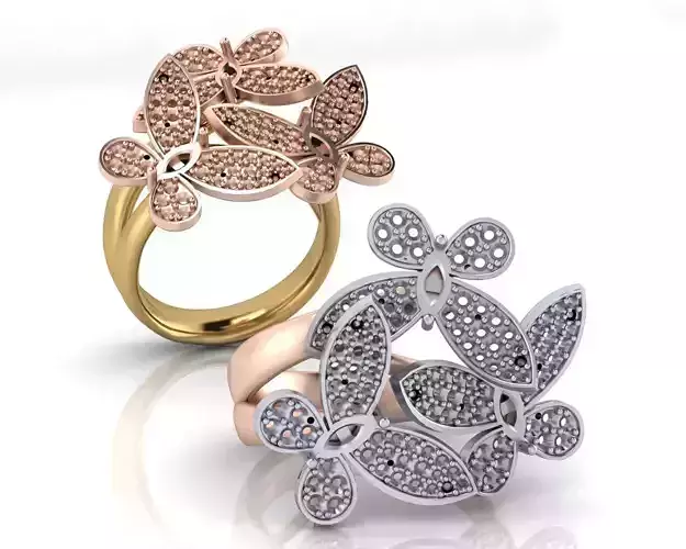 3 butterflies jewelry ring