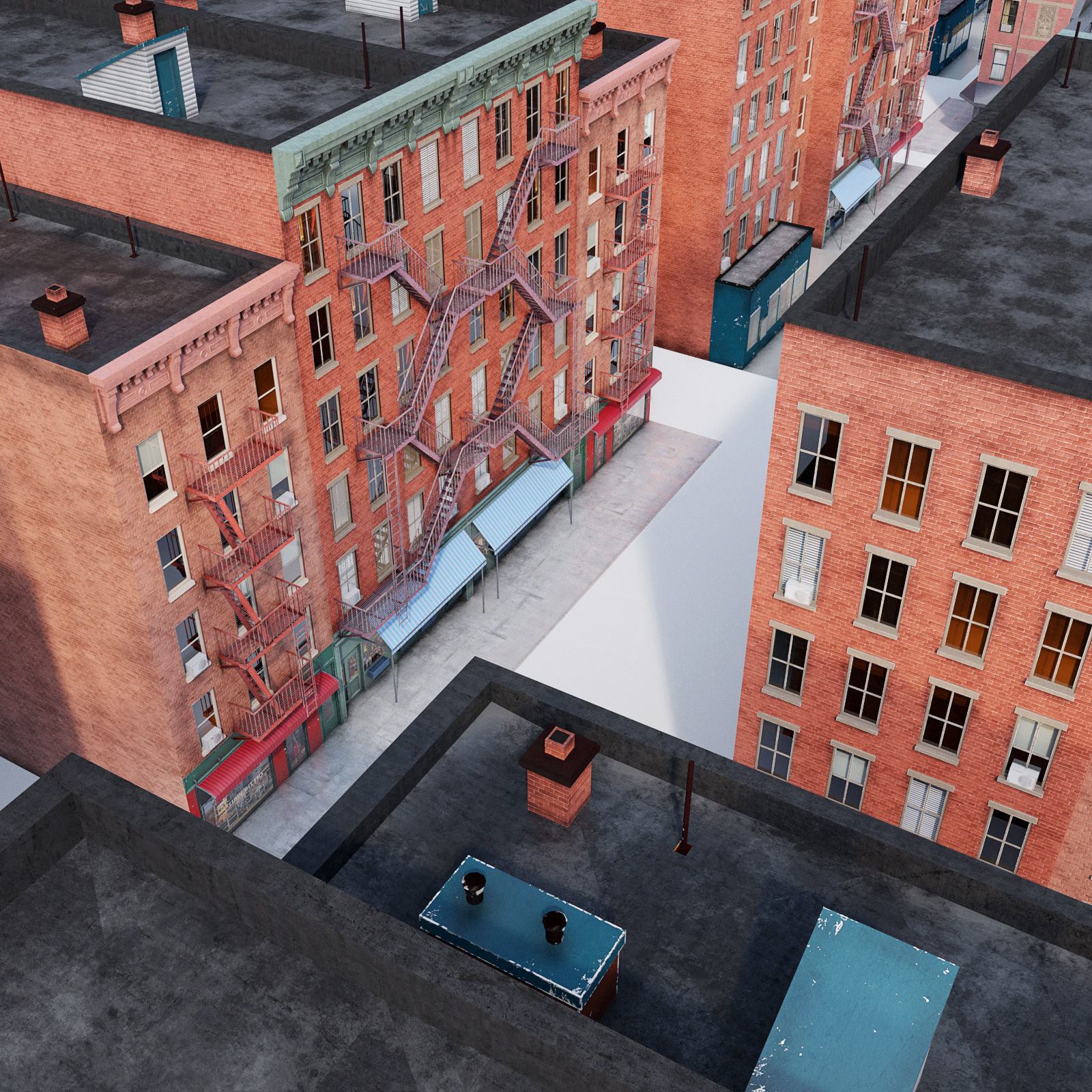 Chicago brick building 2 Low-poly 3D model_8
