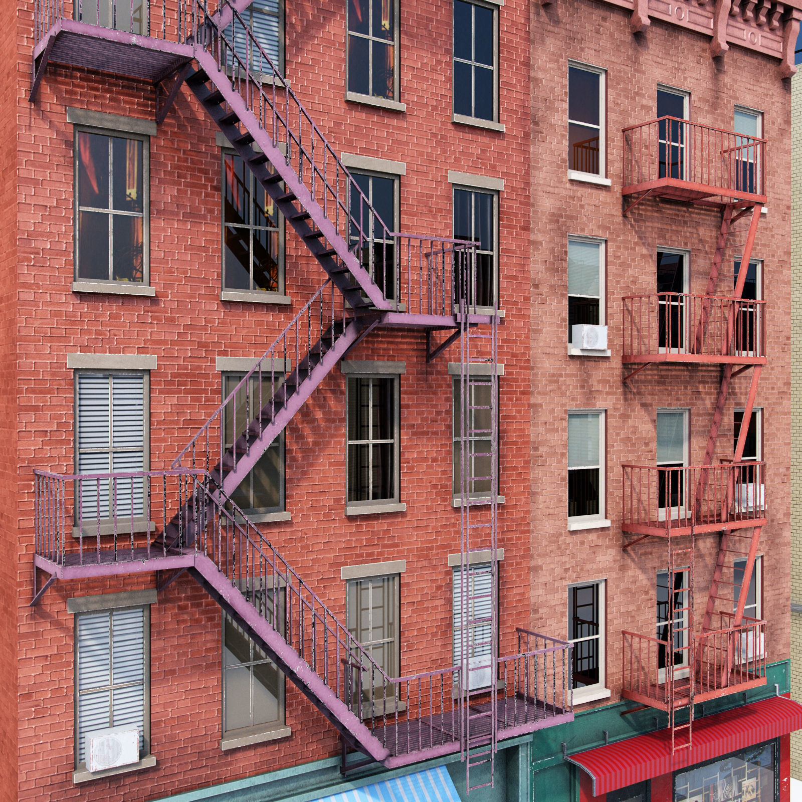 Chicago brick building 2 Low-poly 3D model_7