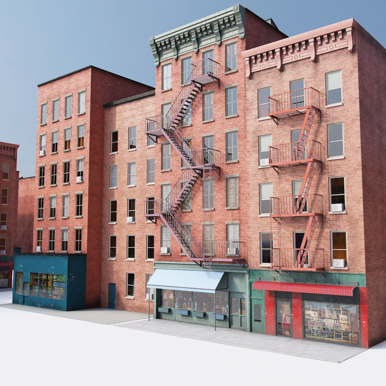 Chicago brick building 2 Low-poly 3D model_3