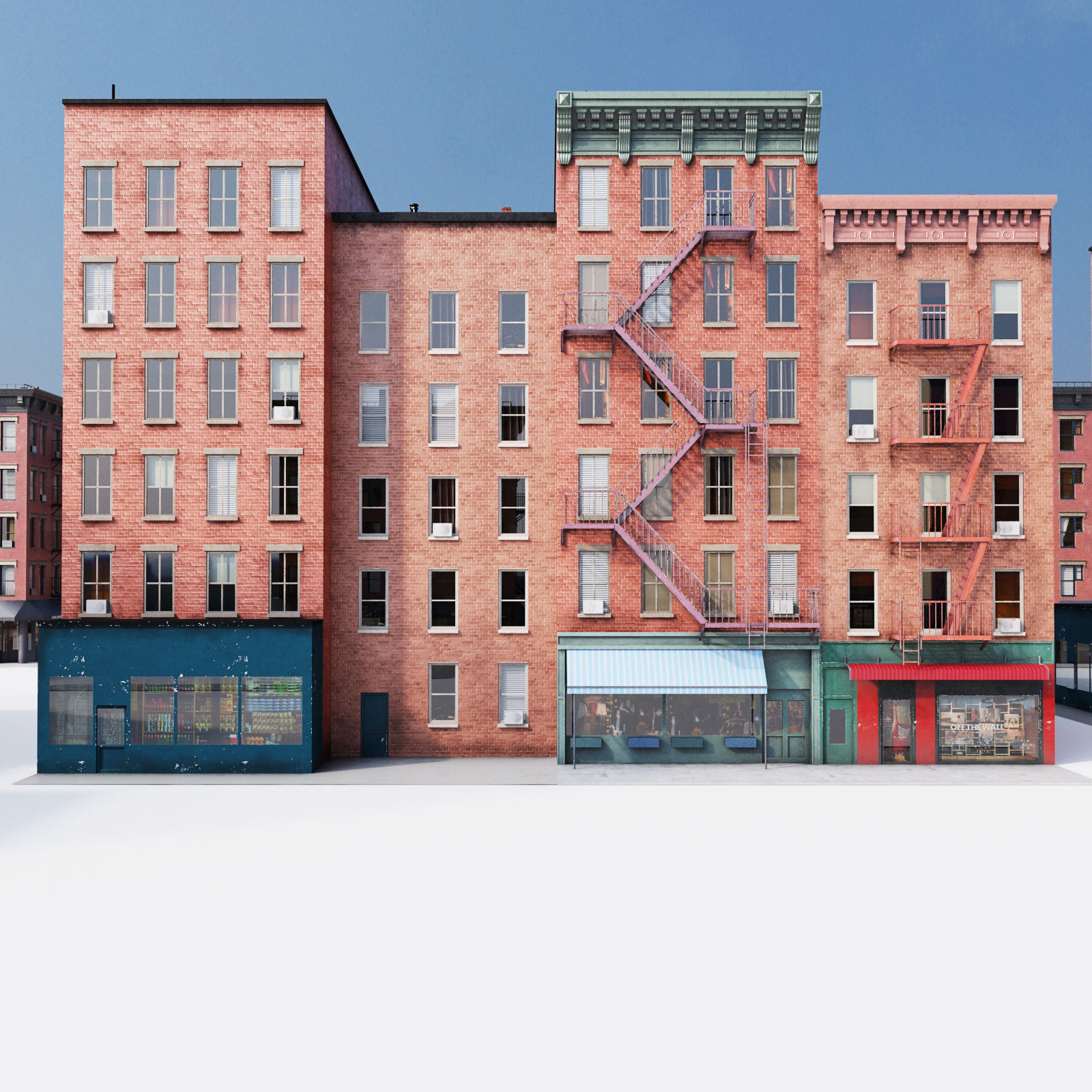 Chicago brick building 2 Low-poly 3D model_6