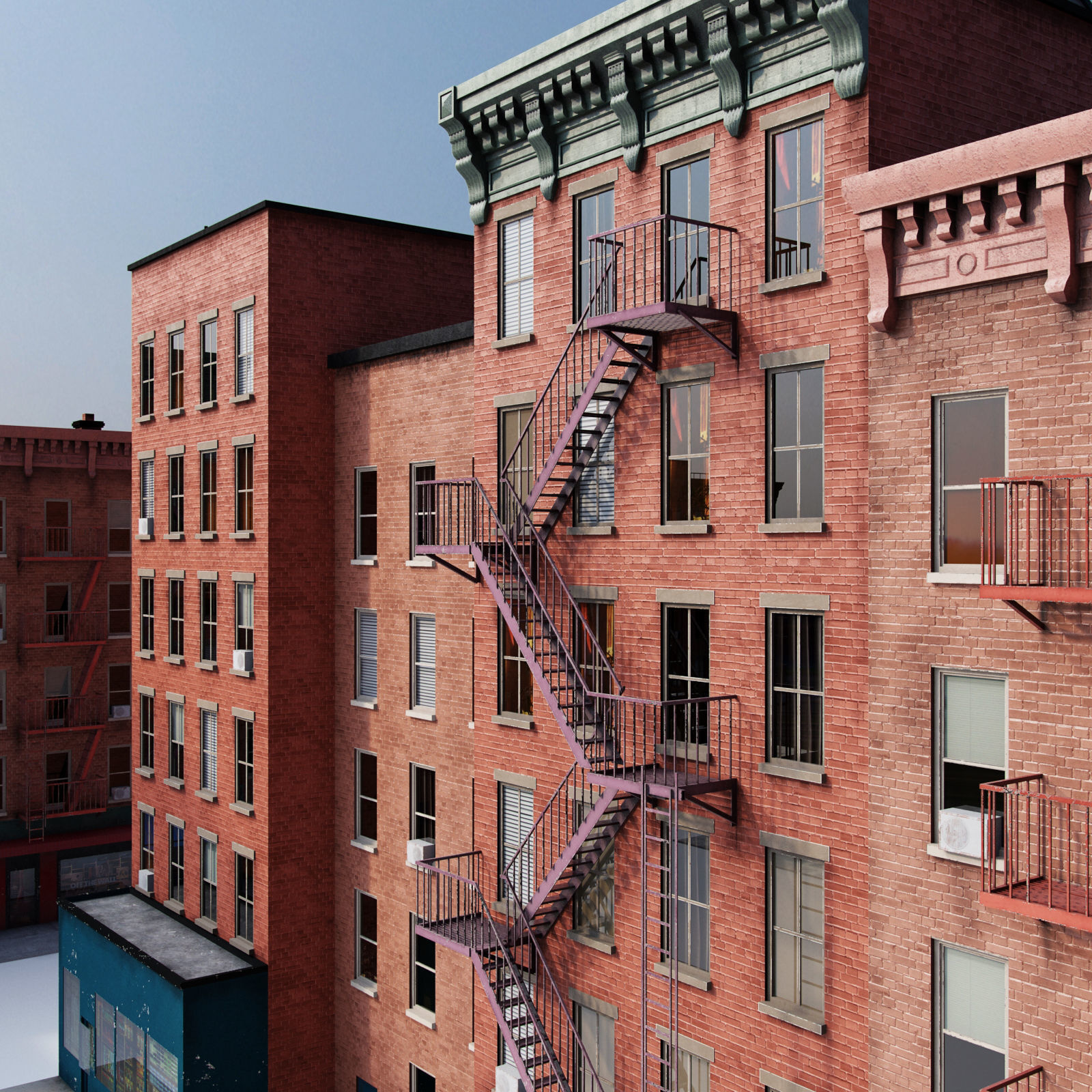 Chicago brick building 2 Low-poly 3D model_2