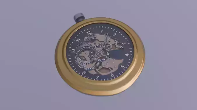 Vintage Pocket Watch High Poly Photorealistic Gold and Red Metal