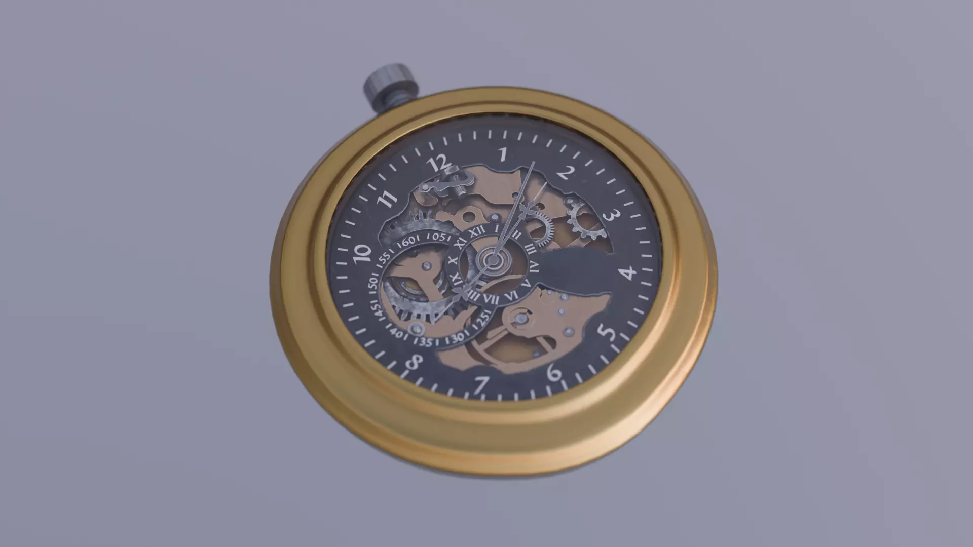 Vintage Pocket Watch High Poly Photorealistic Gold and Red Metal 3D model