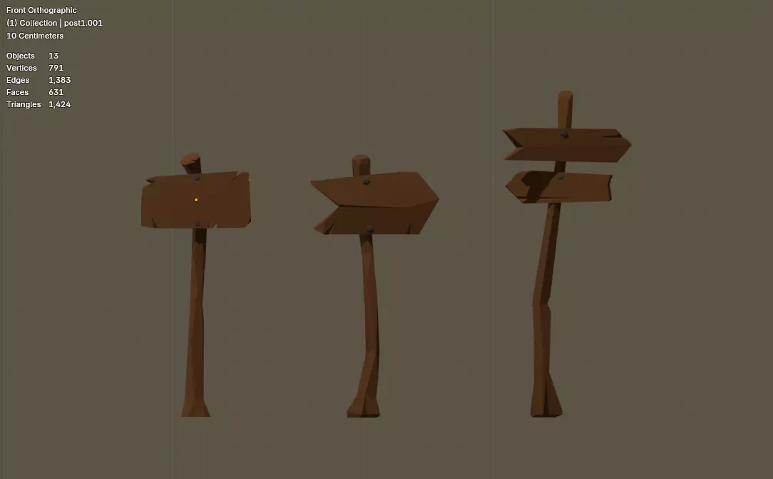 Stylized Wooden Signpost Pack Free low-poly 3D model