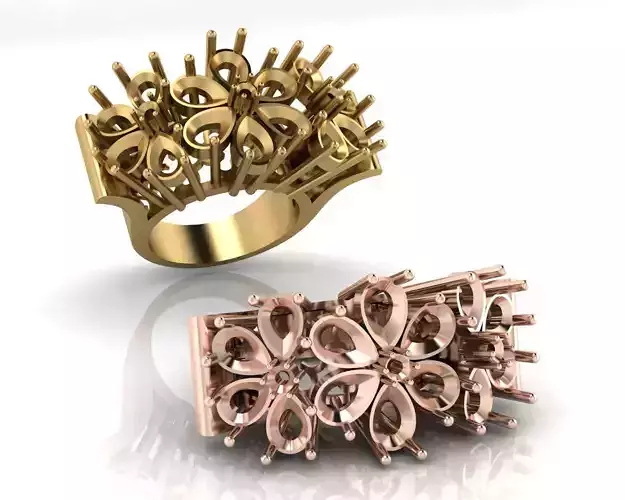 pear flower setting cluster jewelry ring