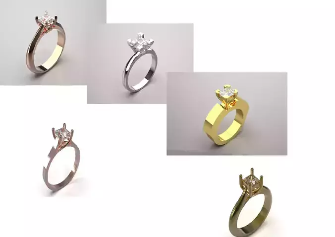 The Princess Cut Solitaire stl 3d printable ring Collection