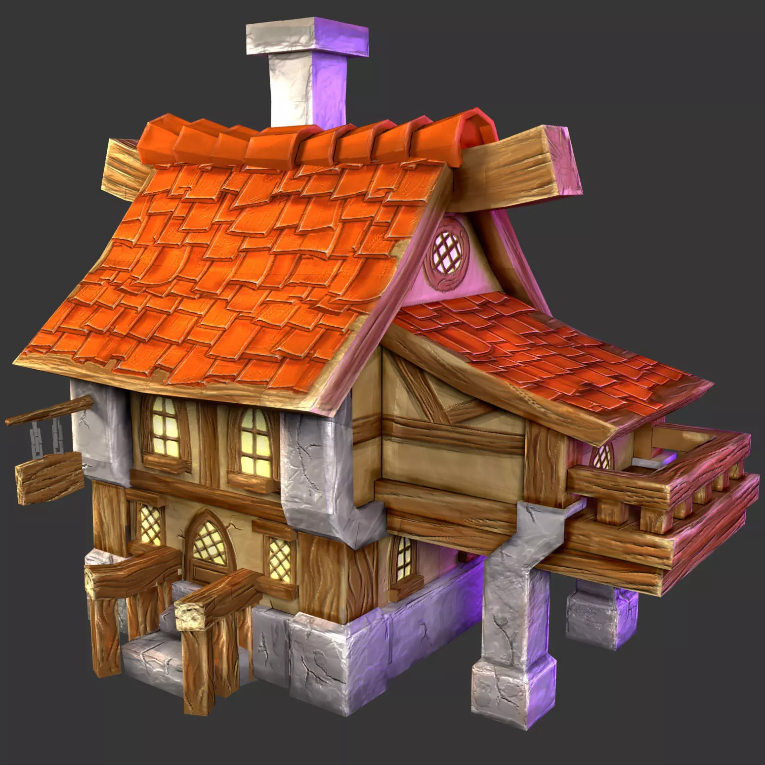 House with roof Low-poly 3D model_0