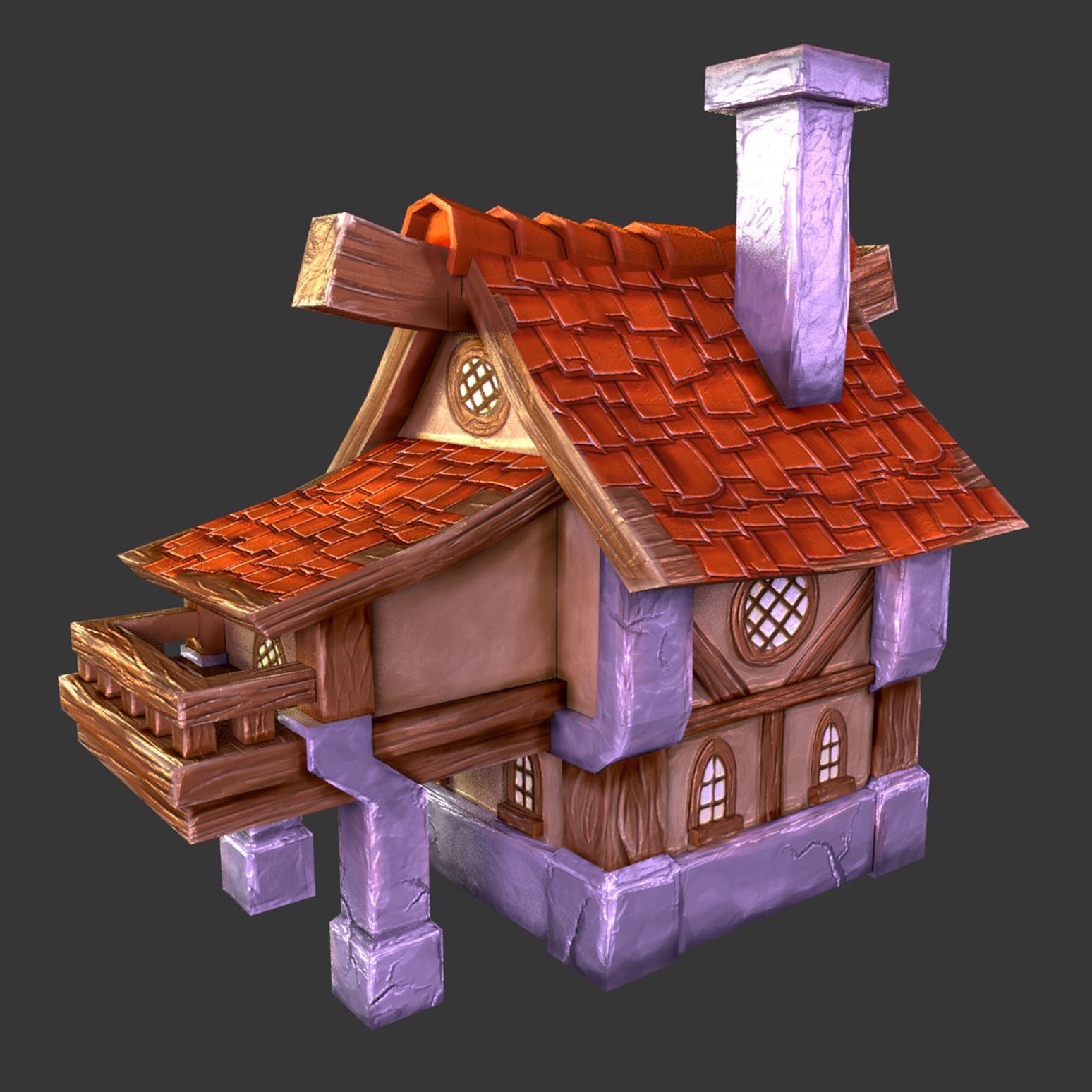 House with roof Low-poly 3D model_1