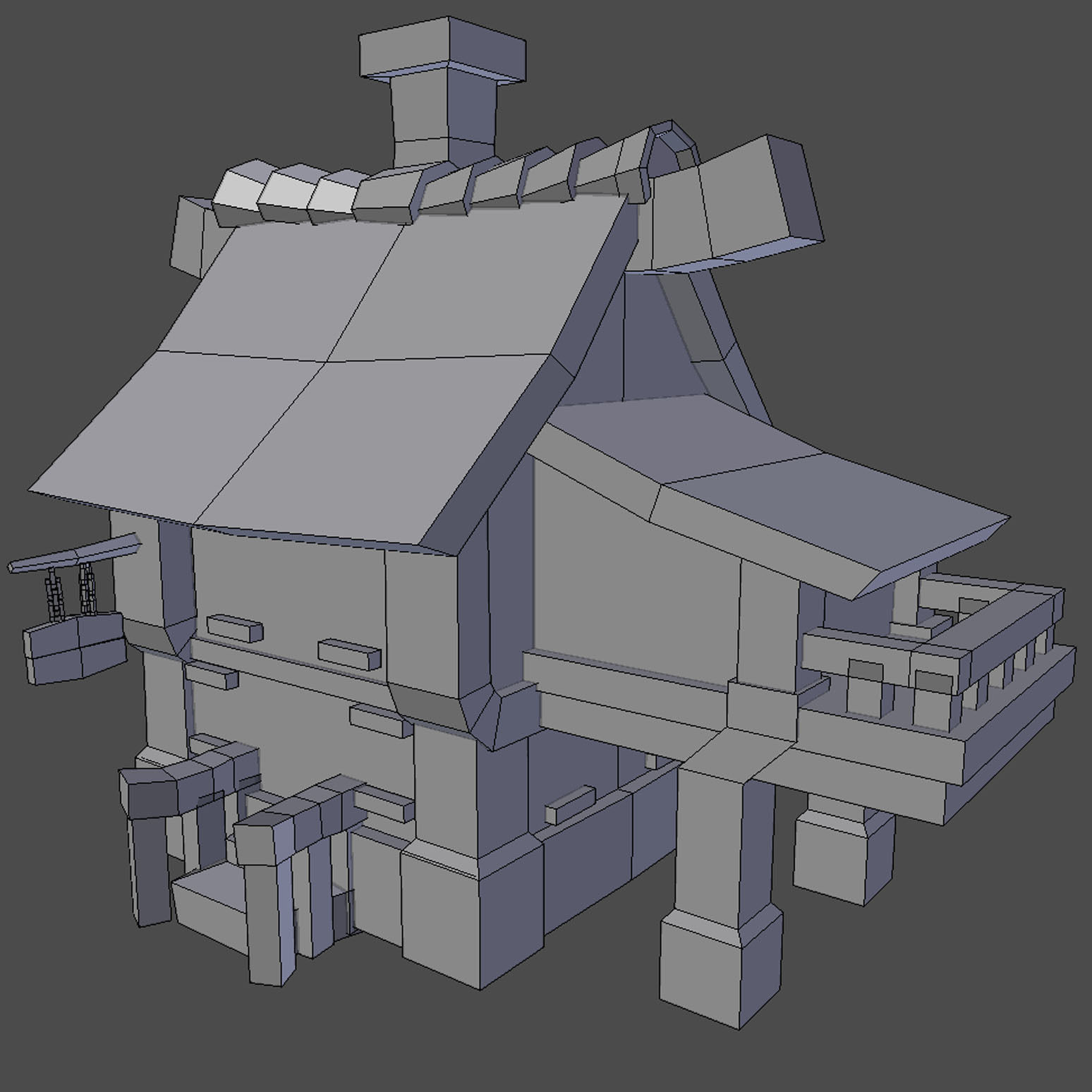 House with roof Low-poly 3D model_4