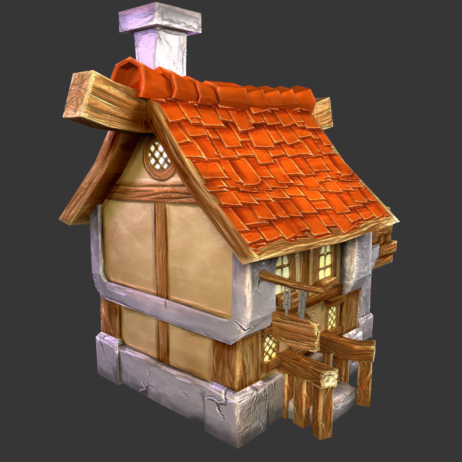 House with roof Low-poly 3D model_3
