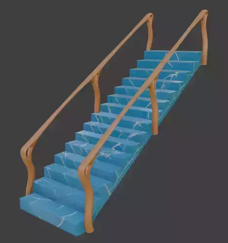 Blue Marble Staircase with Organic Wooden Handrails