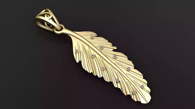 Diamond Feather Pendant  3D Printable Jewelry Model