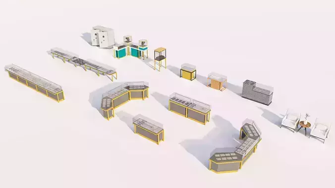 Luxury Jewelry Store Interior with Counters Cabinets