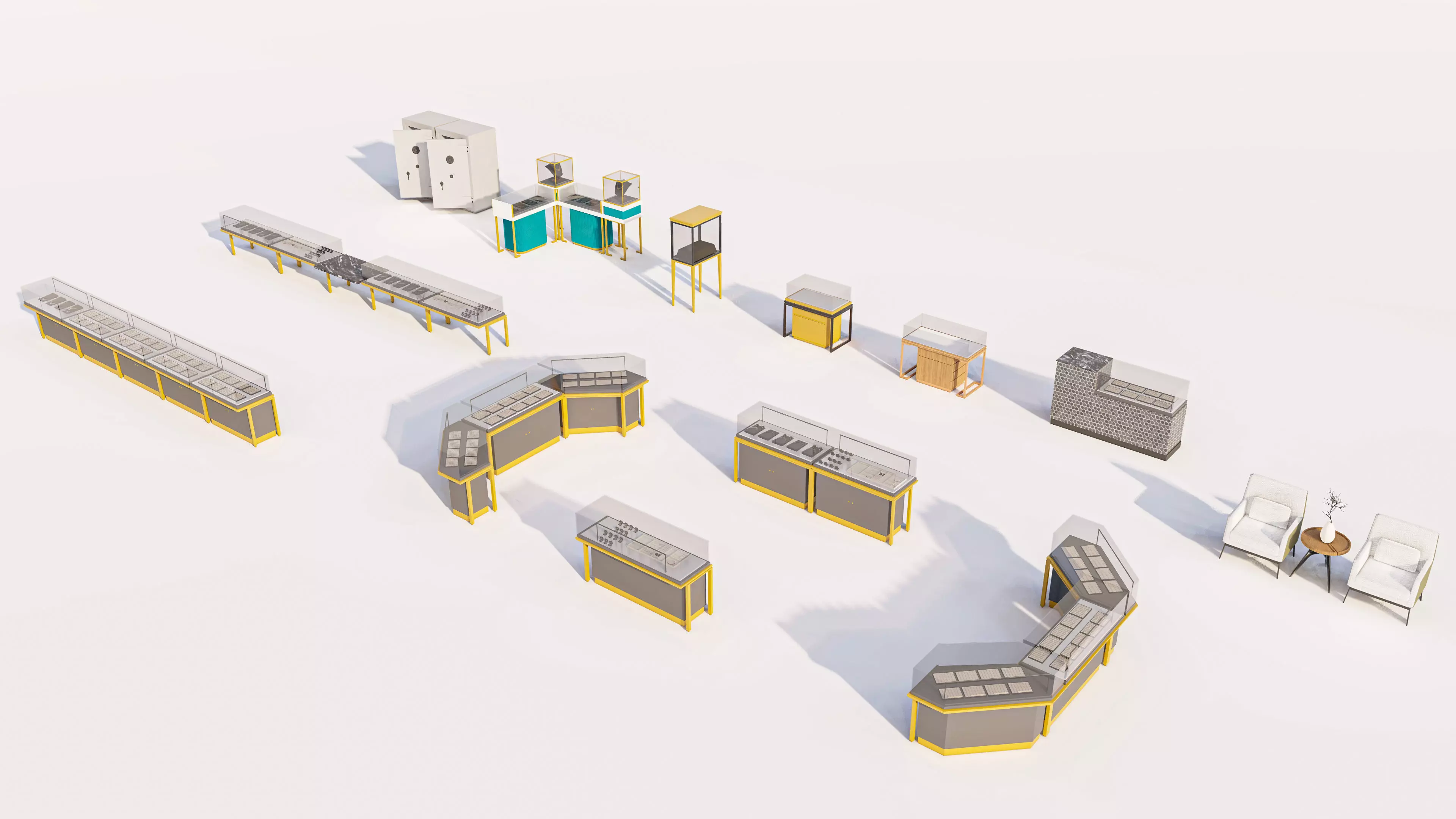 Luxury Jewelry Store Display Counters Cabinests Low-poly 3D model