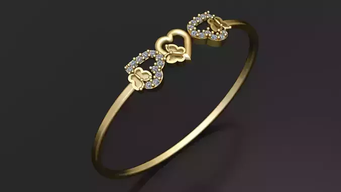 Heart  Butterfly Diamond Bracelet  3D Printable Jewelry Model