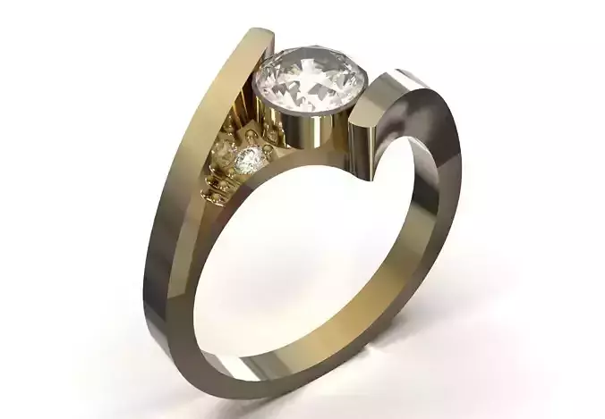 Solitaire STL 3D printable gold Ring Modern Bypass model sr0112