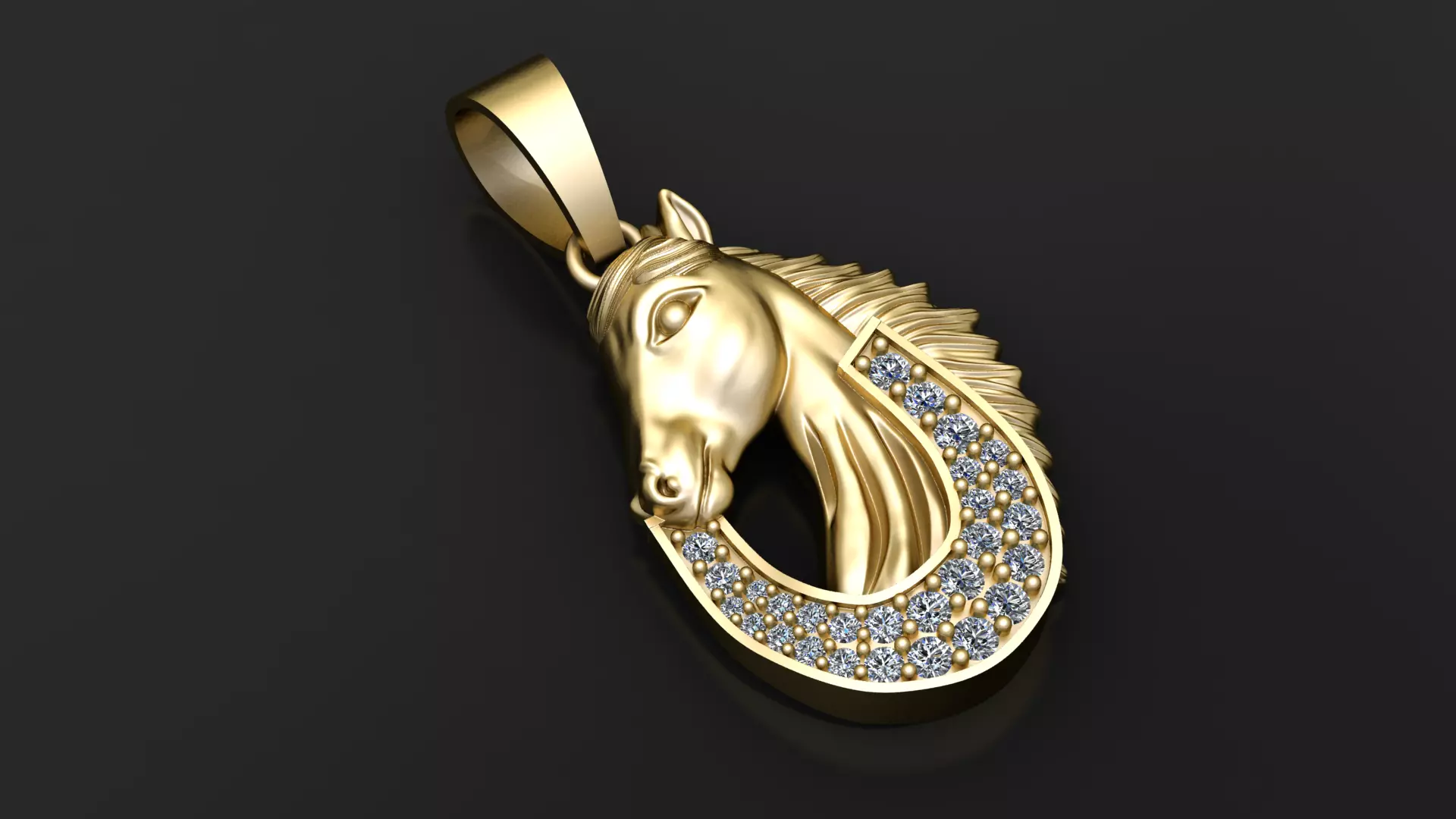 Horse Head Pendant with Diamond Studded Horseshoe 3D print model