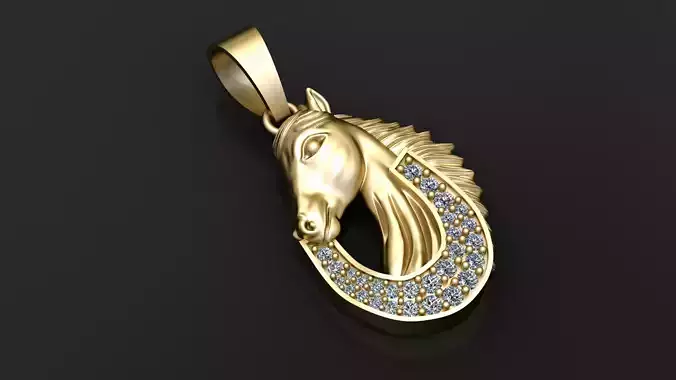 Horse Head Pendant with Diamond Studded Horseshoe
