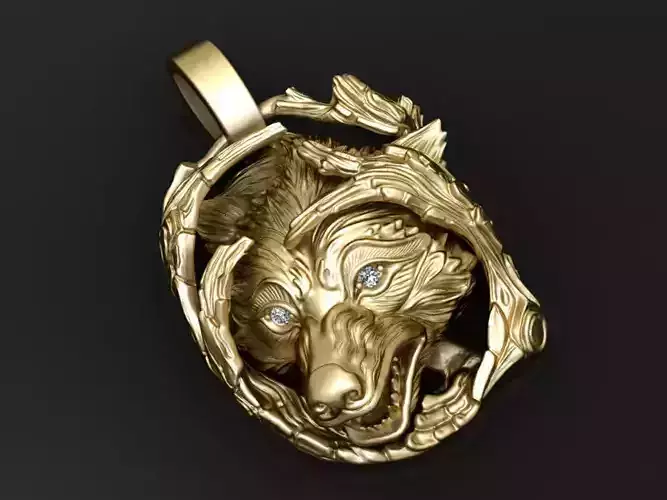 3D Wolf Head Pendant