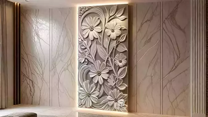 CNC STL Relief Panel Classic Floral Art Carving File 266