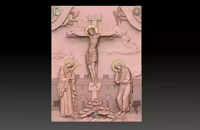 rthodox Crucifixion of Jesus - High Quality Bas-Relief 