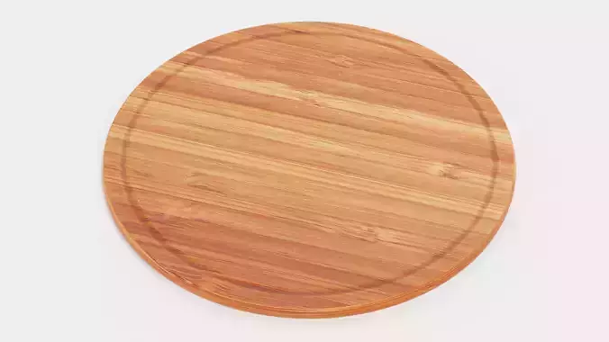 Cooking Board V2 - Round Cutting and Serving Bamboo Block 3D model 3