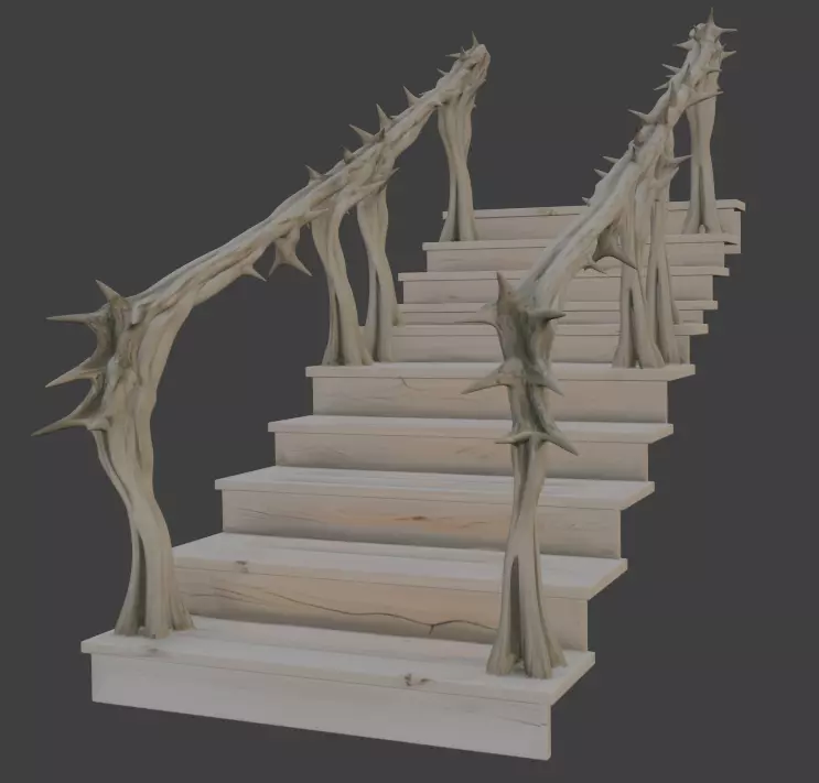 Dark Fantasy Spiked Organic Staircase Horror Thorn Balusters 3D model