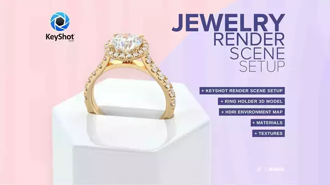 Jewelry Ring Holder 3D Model With KeyShot Rendering Scene Setup