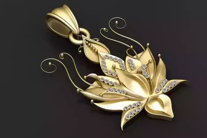 3D printable floral gold pendant