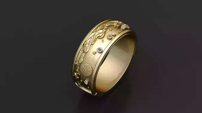 Nature Engraved Diamond Band Ring