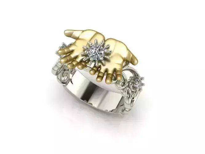 Ring gold and silver with diamonds