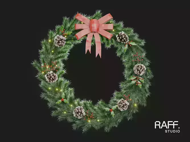 Christmas Garland 3D Snow - Realistic PBR Model 4K Atlas 73cm