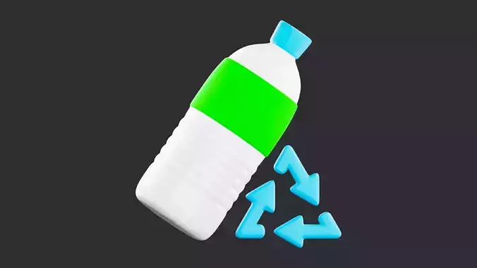 Low Poly Water Bottle with Recycle Mark