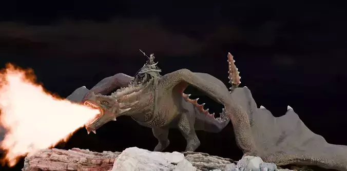 Dragon with Knight Saddle - Fantasy Creature 3D Model