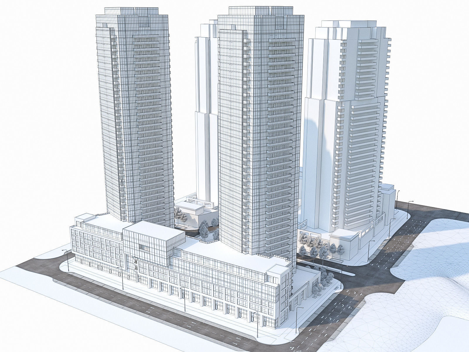 Residential Tower Complex 01 Low-poly 3D model_7