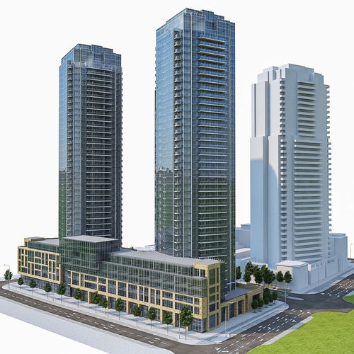 Residential Tower Complex 01 Low-poly 3D model 2