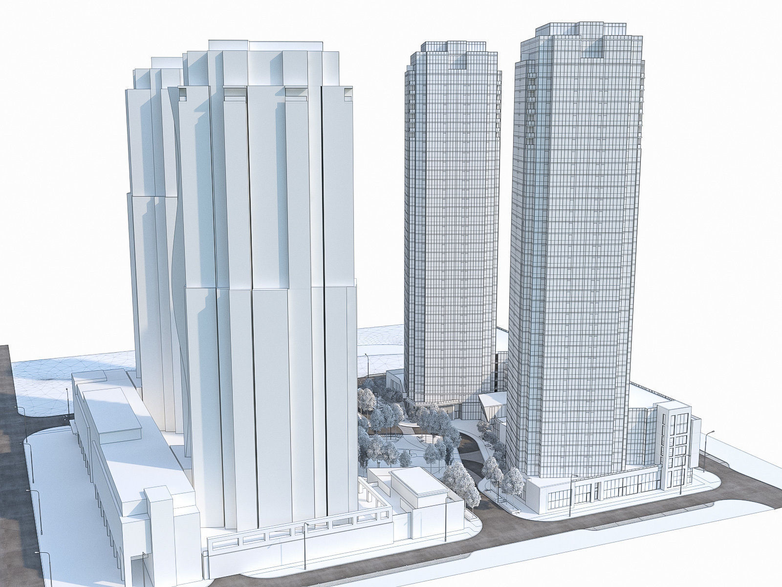 Residential Tower Complex 01 Low-poly 3D model_13