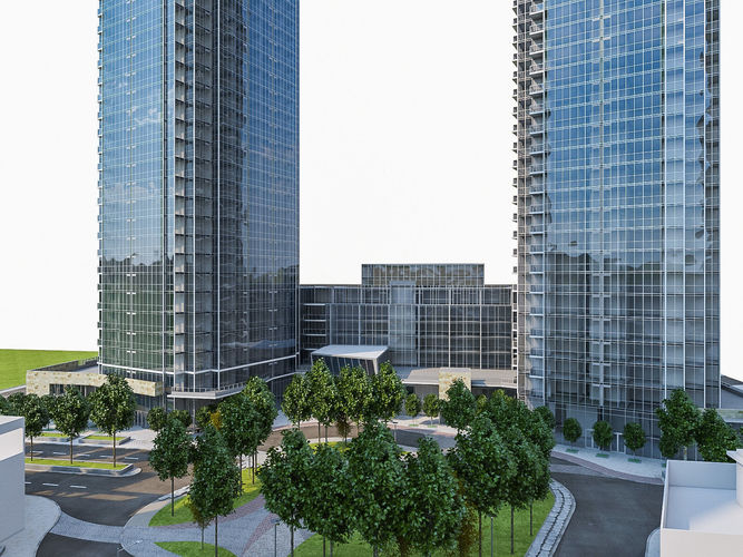 Residential Tower Complex 01 Low-poly 3D model 7