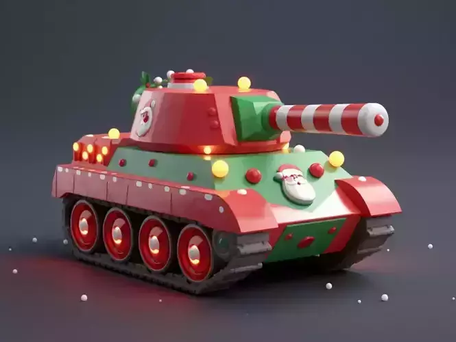 Christmas Candy Cane Tank 3D Model Festive War Toy
