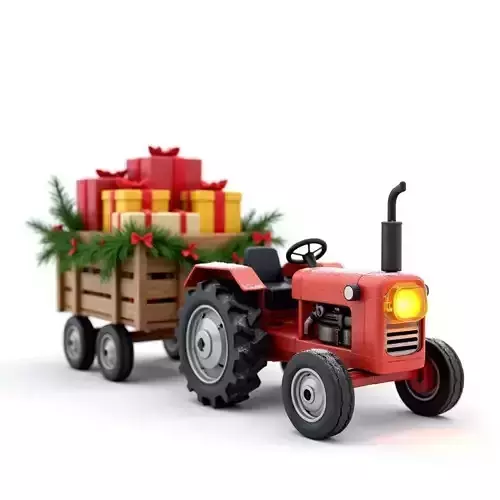 Christmas Tractor and Trailer 3D Model Holiday Farm Vehicle