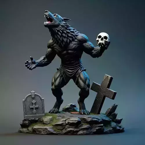 2931  Werewolf Howling with Skull  3D Model  magic