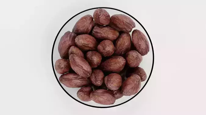 Dried Dates in Glass Bowl 3D model 2